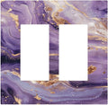 Abstract Purple Gold Marble Texure Luxurious Decorative Outlet Covers 2 Gang Double GFCI Rocker Electrical Wall Panels Light Switch Cover Plate for Bathroom Living Room Decor