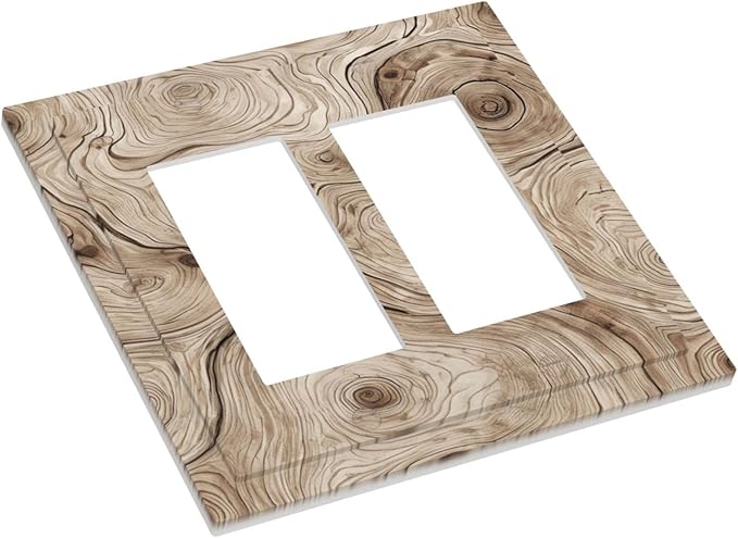 Tree Annual Rings Burl Texture Brown Wood Grain Print Decorative Outlet Covers 2 Gang Double GFCI Rocker Electrical Wall Panels Light Switch Cover Plate for Farmhouse Bedroom Decor