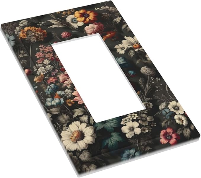 Decorative Outlet Covers Bohemian Colorful Floral Blue White Yellow Red Flowers 1 Gang Single Decora GFCI Device Light Switch Covers Plate 1 Rocker Wall Plate Jumbo Switch Cover Plate