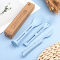 3PCS Wheat Straw Cutlery, Reusable Utensils Set Portable Travel 3 in 1 Spoon Fork Knife Tableware, Eco-Friendly, BPA Free, Flatware for Kids Adults, Travel Picnic Camping (Blue)