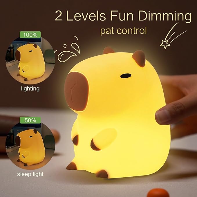 YR YRHH-PET Capybara Cute Night Light, Squishy Capybara Lamp Fun Gift, Rechargeable Dimmable Silicone Touch Nightlight For Kid, College White Elephant Gifts, Capibara Stuff Toy, Baby Nursery LED Décor