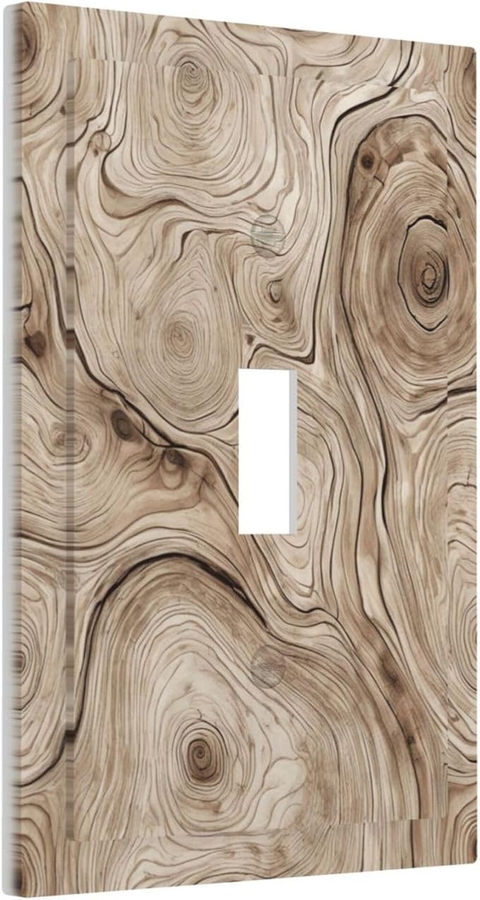 Tree Annual Rings Burl Texture Brown Wood Grain Print Decorative Light Switch Cover 1 Gang Single Toggle Device Electrical Faceplate Switchplates Decorator Outlet Wall Plate for Farmhouse Bedroom Home