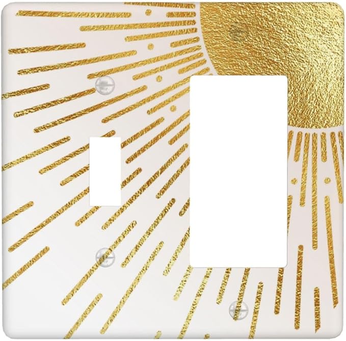 Mid Century Boho Gold Sun Abstract Sunrise Outlet Covers 1 Toggle 1 Rocker Combination Decorative Wall Plate Electrical Switch Plates Light Switch Cover Plate for Kids Room Home Decor