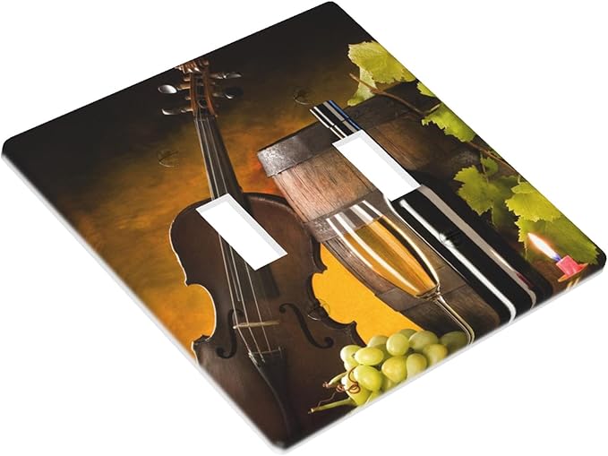 Grape Wine Violin 2-Gang Double Toggle Switch Plate, Still Life Painting Wall Plate for Dining Room, Kitchen, Wine Corner & Home
