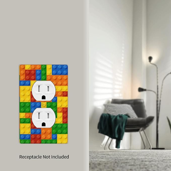Colorful Bricks Outlet Covers Decorative Electrical Outlets Duplex Outlet 1-Gang Wall Plate Receptacle Wall Outlet Cover