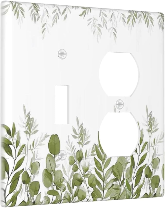 Green Eucalyptus Plant Leaves Vine Wallplates 1 Toggle 1 Duplex Switch Plate Electrical GFCI Faceplate Decorative Light Switch Covers for Bed Room Living Room Decor