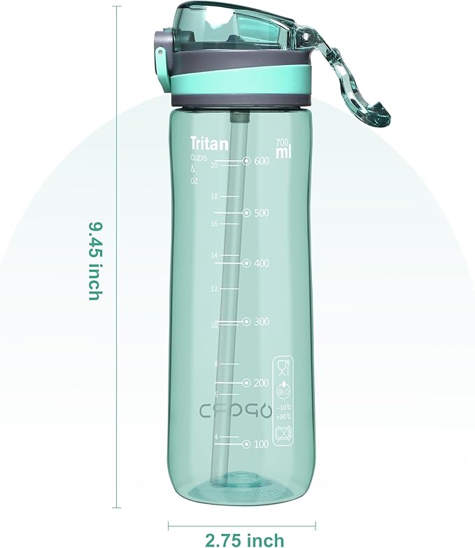 Opard Peak Water Bottle with Straw Cap, BPA-Free, Leak Proof Flip Top Bottle