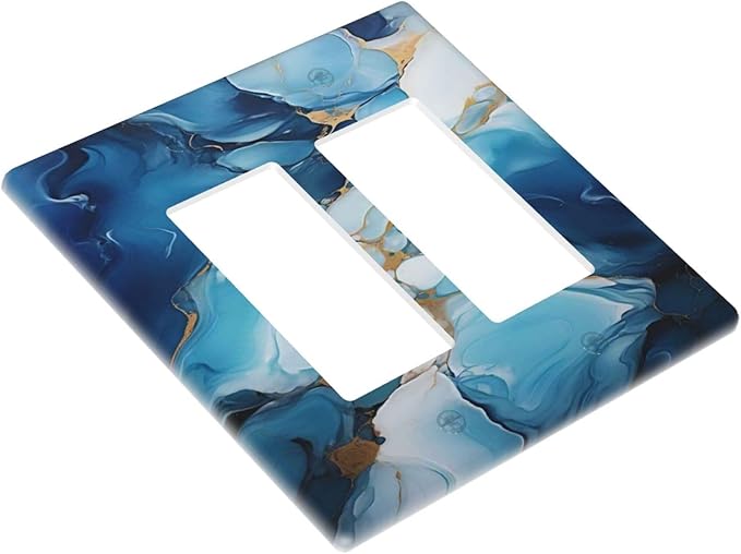 Decorative Outlet Covers Artistic Abstract Blue Marble Gold Line Painted 2 Gang Wall Plate Double Rocker Switch Light Switch Plate Covers Jumbo Dual Electrical GFCI Switch Cover Plate