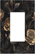 Black Floral Dark Vintage Gold Rose Flower Decorative Outlet Covers 1 Gang Single Rocker Light Switch Cover Plate Wall Plates GFCI Faceplate for Bedroom Living Room Decor