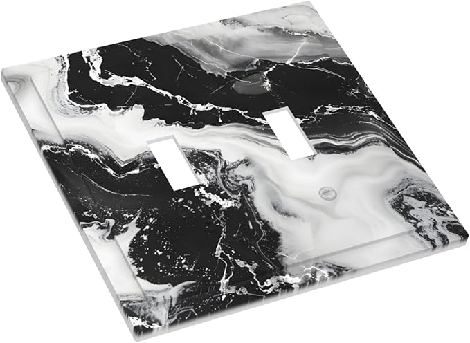 Ink Painting Marble Black White Abstract Luxurious Print Decorative Switch Plates 2 Gang Double Toggle Outlet Light Switch Cover Wall Plate Electrical Faceplate for Kitchen Office Decor