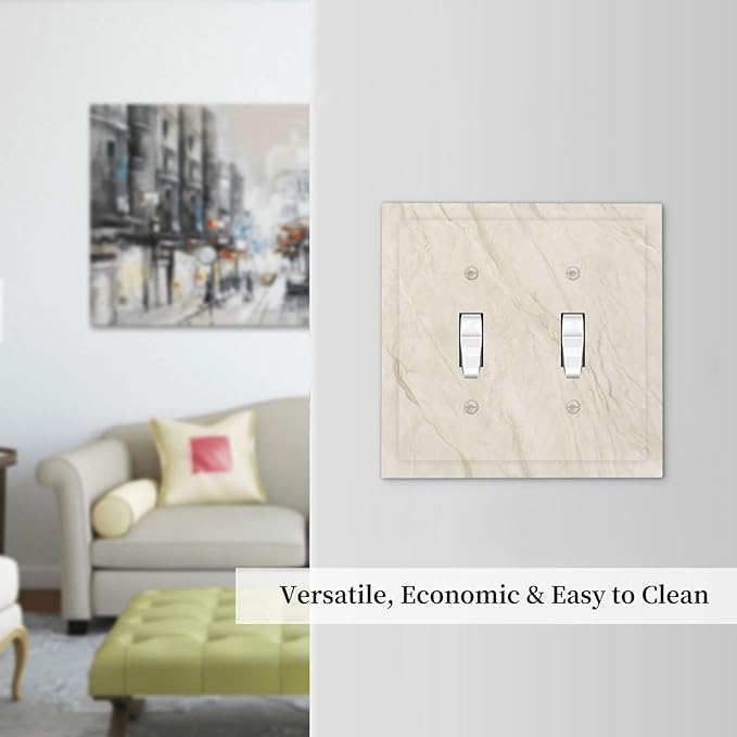 White Taupe Marble Abstract Luxury Decorative Switch Plates 2 Gang Double Toggle Outlet Light Switch Cover Wall Plate Electrical Faceplate for Bathroom Kitchen Home Decor