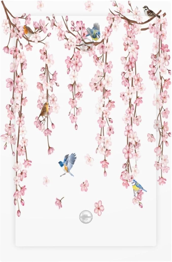 Pink Cherry Blossom Flower Vine Floral Tree Branch Birds Light Switch Cover Plate 1 Gang No Device Blank Electrical Wall Plates Faceplate Decorative Switch Plate Covers for Bedroom Living Room Decor