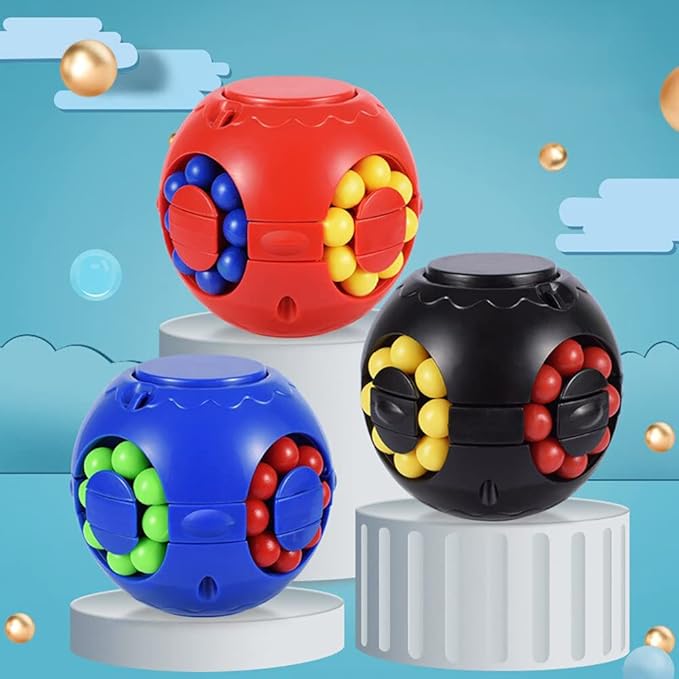 Rotating Bean Magic Cube Puzzle Fidget Toys Anti Stress Ball IQ Games Educational Sensory Easter Gift for Boys Girls Kids Children Adults (Black)