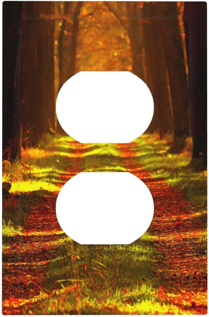 Rustic Nature Tree Autumn Maple Leaf 1 Gang Duplex Outlet Covers Light Switch Cover Decorative Electrical Switchplate Gold Fall Leaves Woodland Park Foliage Tree Faceplate for Bathroom Bedroom Home
