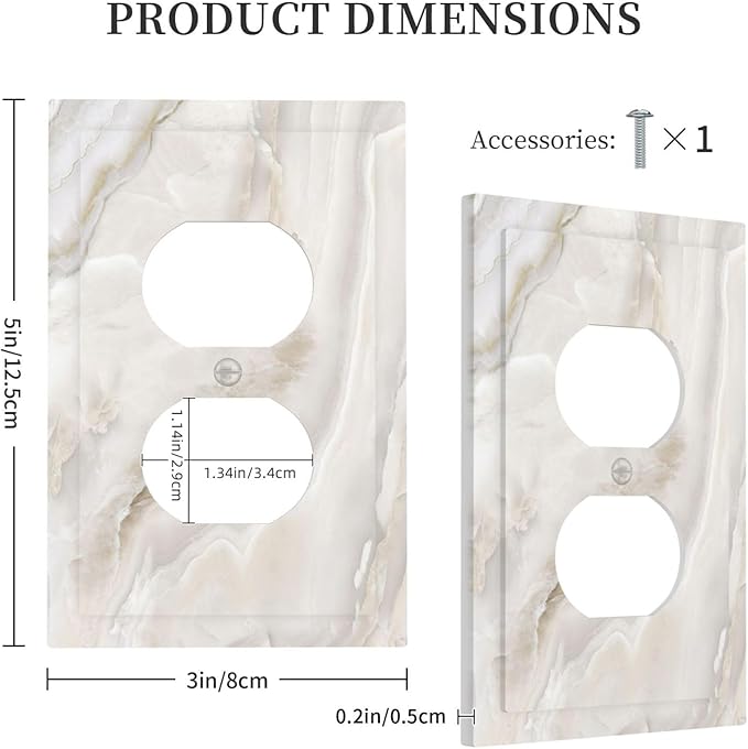 Abstract Luxury White Marble Texture Outlet Covers 1 Gang Duplex Light Switch Cover Decorative Switch Plates Electrical Receptacle Faceplate Wall Plate for Bathroom Kitchen Living Room Decor