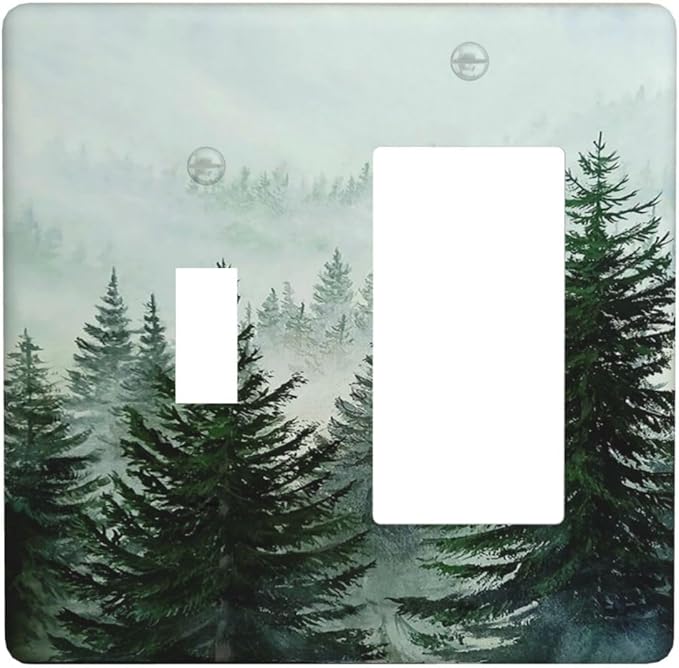 Forest Pinetrees Misty Landscape Nature Outlet Covers 1 Toggle 1 Rocker Combination Electrical Switch Plates Light Switch Cover Plate Decorative Wall Plate for Bedroom Farmhouse Decor