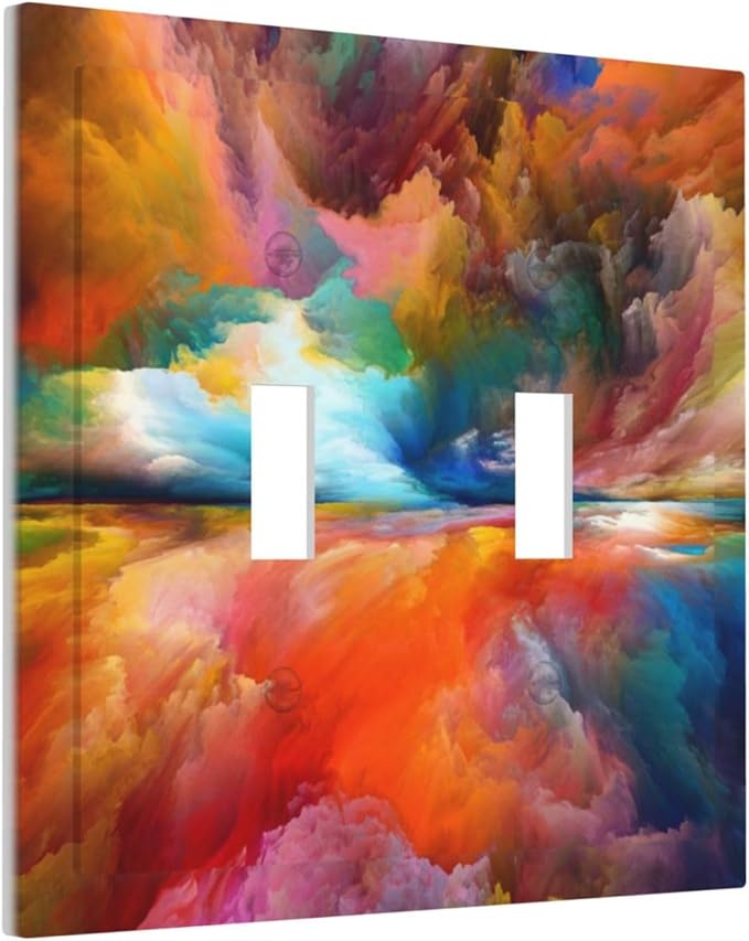 Light Switch Cover Plate Iridescent Abstract Colorful Clouds 2 Gang Double Toggle Decorative Switch Plates Rainbow Wall Plates Electrical Outlet Covers for Bathroom Home Decor