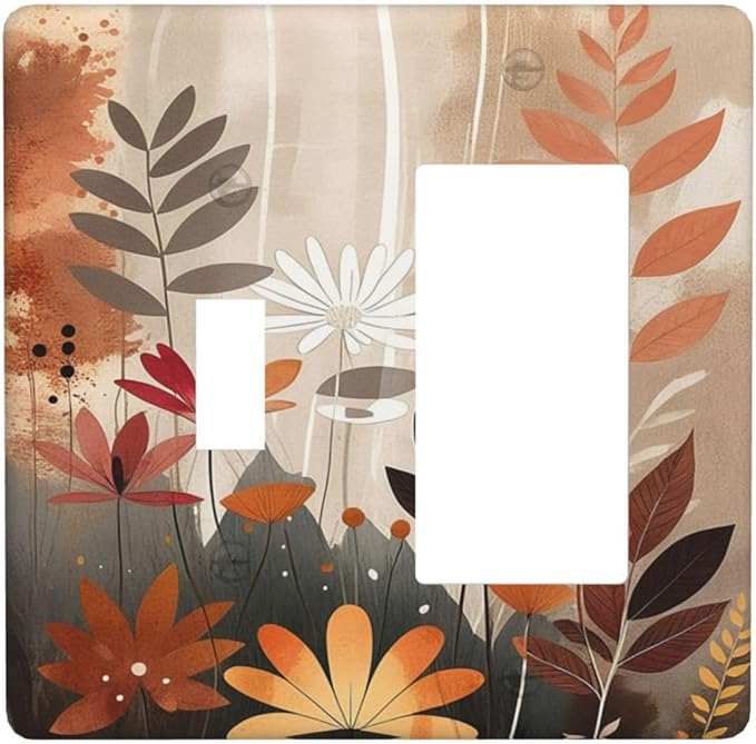 Boho Minimalist Vintage Wildflowers Plant Floral Art Watercolor Outlet Covers 1 Toggle 1 Rocker Combination Electrical Switch Plates Light Switch Cover Plate Decorative Wall Plate for Bedroom