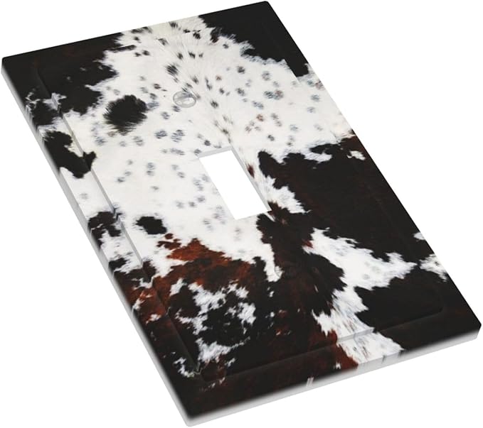Western Farmhouse Brown Black White Animal Cow Fur Skin Cowhide Cheetah Print 1 Gang Electrical Single Toggle Device Switch Wall Plate Jumbo Size Decorative Outlet Light Switch Face Plate Cover