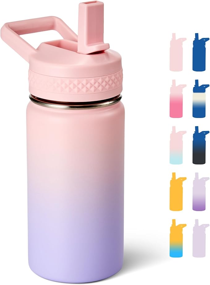 Fijinhom 12 oz Kids Water Bottle, Toddler Water Bottle with Straw, Boys&Girls Bottle for School, 304 Stainless Steel Vacuum Insulated Bottle for Kids, BPA-Free, Leak-Proof, Dreamy Purple