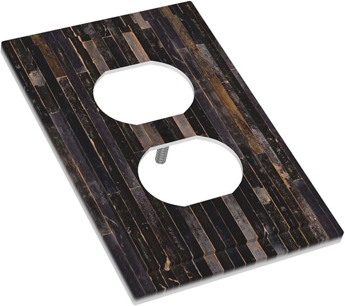 Decorative Switch Plate Covers Black Farmhouse Wood Board 1 Gang Receptacle Duplex Wall Plate Light Switch Cover Single Dual Device Outlet Plate Western Country Lodge Electrical Faceplate