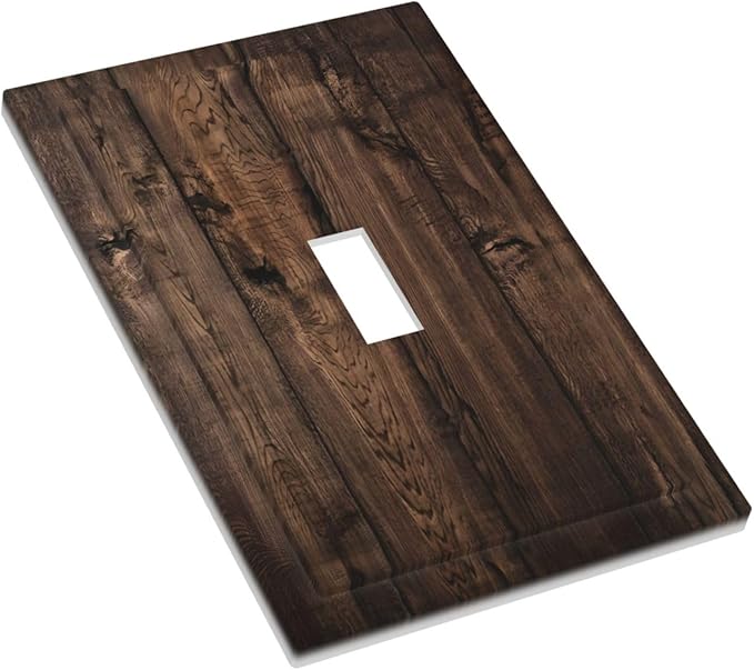 Rustic Brown Wood Plank Vintage Wooden Texture Print Decorative Light Switch Cover 1 Gang Single Toggle Device Electrical Faceplate Switchplates Decorator Outlet Wall Plate for Farmhouse Home Decor