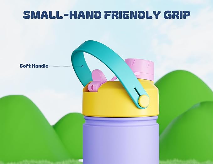 POWCAN 2 Pack 12 oz Kids Insulated Water Bottle for School: Leakproof, 2-in-1 Straw Spout Lid, BPA-Free, Keep Cold 24 Hrs, Stainless Steel Cup for Sports, Travel, Gift (Tangled Shine & Ohana Blue)