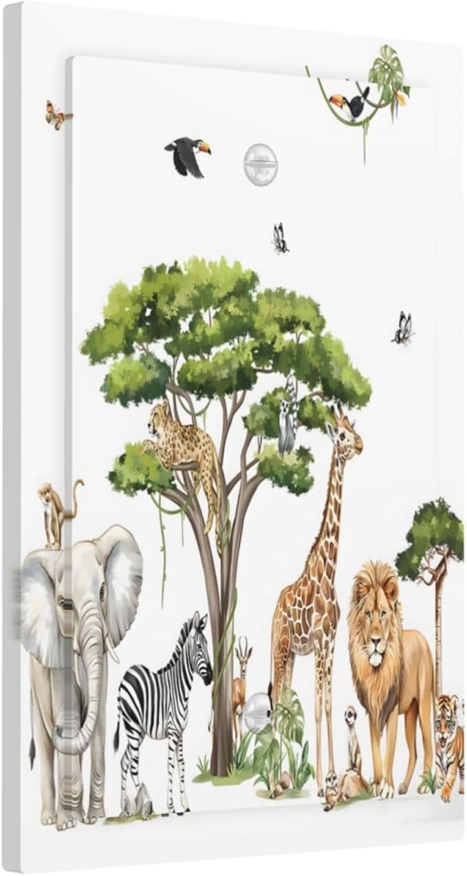Large Animals Elephant Giraffe Jungle Lion Leopard Zebra Light Switch Cover Plate 1 Gang No Device Blank Electrical Wall Plates Faceplate Decorative Switch Plate Covers for Kids Room Nursery Decor