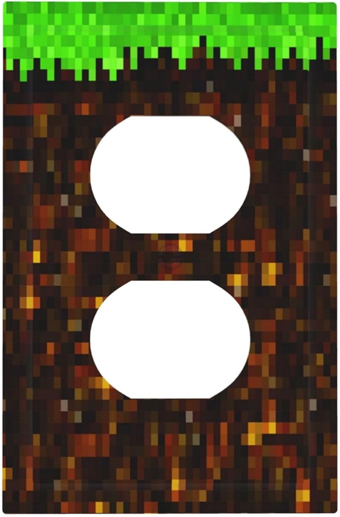 Outlet Covers Pixel Grass Block 1 Gang Duplex Light Switch Cover Plate Decorative Wall Plates Electrical Switchplate Receptacle for Kids Room Home Decor（2 Pack）