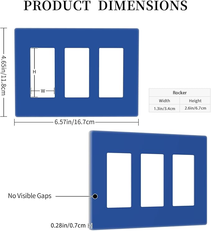 Blue 3 Gang Triple Rocker/Decorator Light Switch Wall Plate Cover Decorative GFCI Electrical Faceplate Switchplate Dimmer