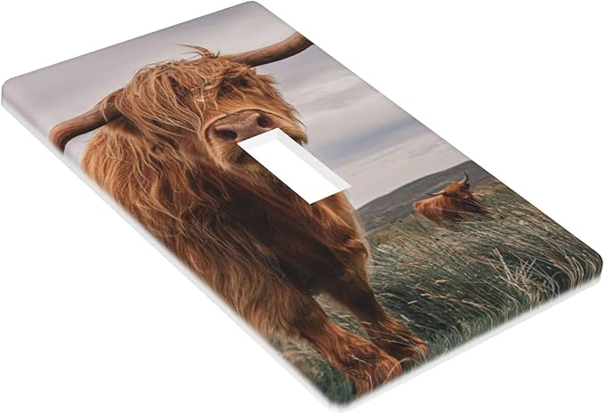 Highland Cow Light Switch Cover Plate Highland Cattle Farm Animal Single Toggle Wall Plate 1 Gang Switchplate Home Decor for Living Room Kitchen 4.5"x 2.76"