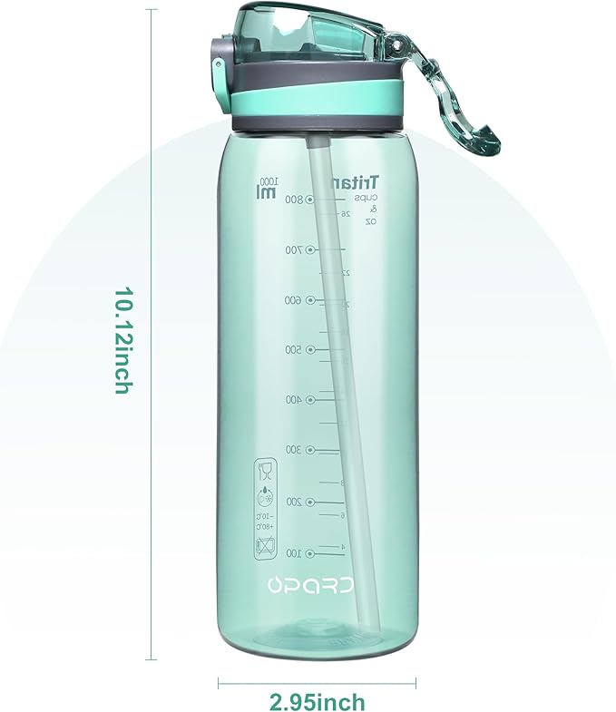 Opard Peak 1000 ml/32 oz Water Bottle with Straw Cap, BPA-Free, Leak Proof Flip Top Bottle