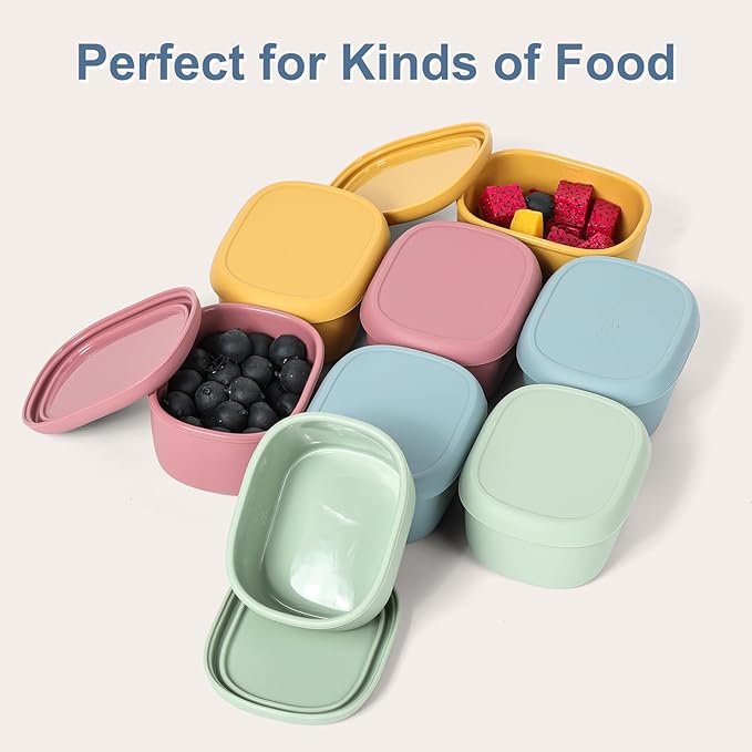 4 pcs 7 oz Silicone Snack Containers for Kids Small Food Containers with Lids, Fruit Container for Lunch, Stackable Lunch Container for Kids, Daycare, School and Travel