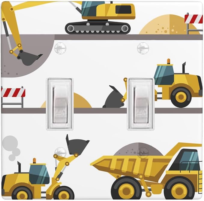 Construction Truck 2-Gang Double Toggle Switch Plate, Excavator Truck Wall Plate for Boys Room, Kids Room & Playroom