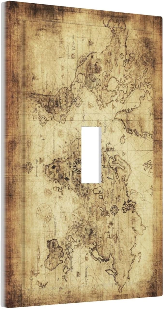 Old World Ocean Map 1 Gang Light Switch Plate Decorative Single Toggle Wall Plate Cover Electrical Switchplate Faceplate for Bedroom Room Decorate Jumbo