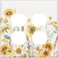 Yellow Floral Sunflowers Wheat Ears Watercolor Wild Flowers Outlet Covers 2 Gang Double Duplex Decorative Light Switch Covers Electrical Wallplates Socket Faceplate for Bedroom Living Room Decor