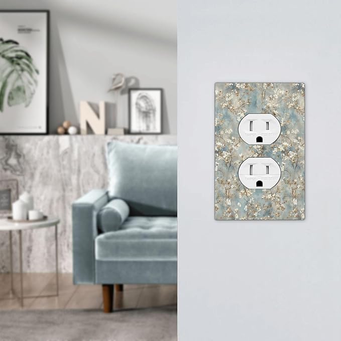 Decorative Outlet Covers Rustic Blue White Plum Blossom Flower 1 Gang Duplex Light Switch Cover Plate Unique Wall Plates for Electrical Switch Plate Covers for Bedroom Home Decor