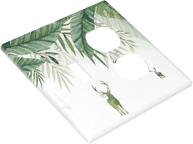 Deer Banana Leaves Palm Trees Green Plants Wallplates 1 Toggle 1 Duplex Switch Plate Electrical GFCI Faceplate Decorative Light Switch Covers for Bed Room Living Room Decor