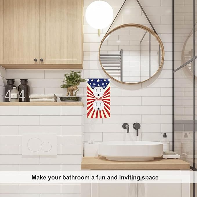 Vintage American Flags Wall Plate Cover Patriotic Theme Outlet Covers 1-Gang Switch Plug Duplex Cover Home Bedroom Bathroom Kitchen