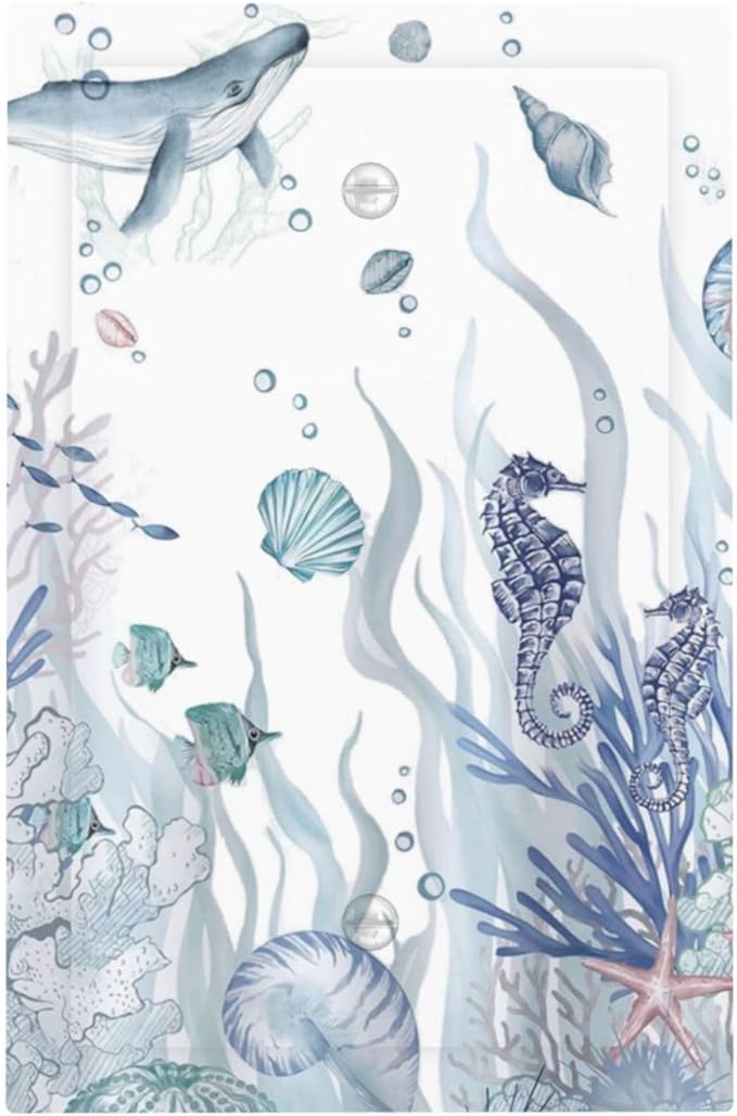 Ocean Themed Coral Seahorse Seashell Starfish Beach Light Switch Cover Plate 1 Gang No Device Blank Electrical Wall Plates Faceplate Decorative Switch Plate for Bathroom Home Decor