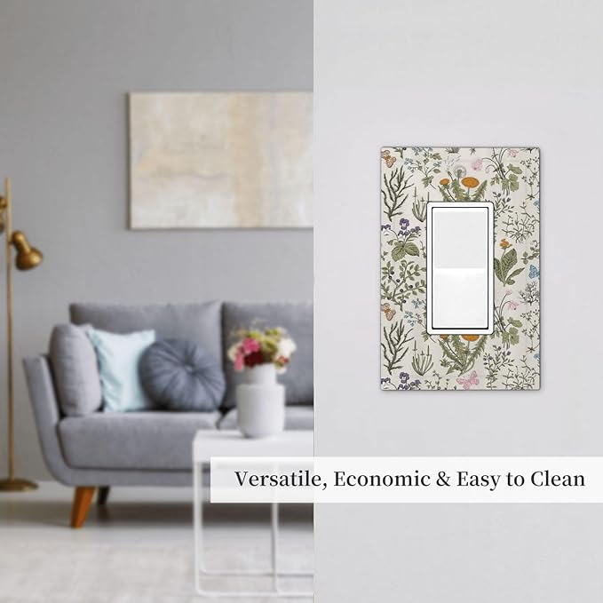 Outlet Covers Boho Floral Vintage Flowers Plants 1 Gang Duplex Light Switch Cover Plate Decorative Wall Plates Electrical Switchplate Receptacle for Bathroom Bedroom Decor（2 Pack）