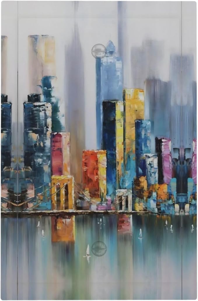 Colorful Nyc Skyline Textured Modern Abstract Light Switch Cover Plate 1 Gang No Device Blank Electrical Wall Plates Faceplate Decorative Switch Plate Covers for Bedroom Living Room Decor