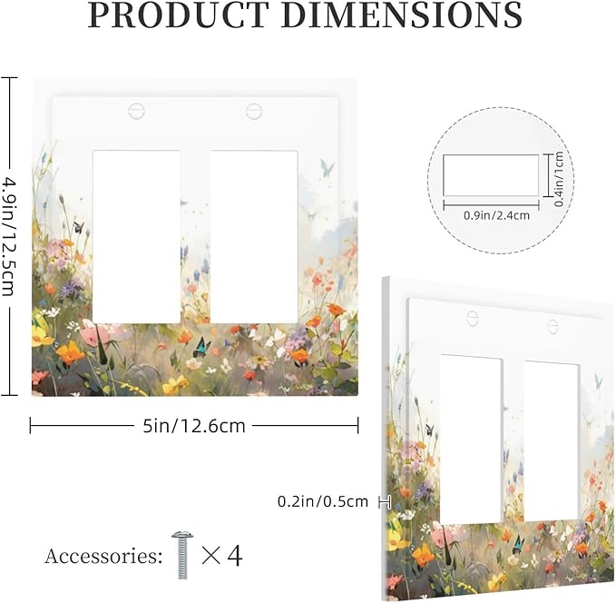 Wildflowers Watercolor Floral Colorful Butterfly Decorative Outlet Covers 2 Gang Double GFCI Rocker Electrical Wall Panels Light Switch Cover Plate for Farmhouse Bed Room Decor