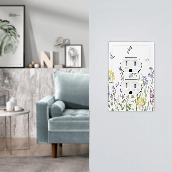 Colorful Wildflowers Dragonfly Lavender Butterfly Insect Outlet Covers 1 Gang Duplex Light Switch Cover Decorative Switch Plates Electrical Receptacle Faceplate Wall Plate for Bedroom Living Room