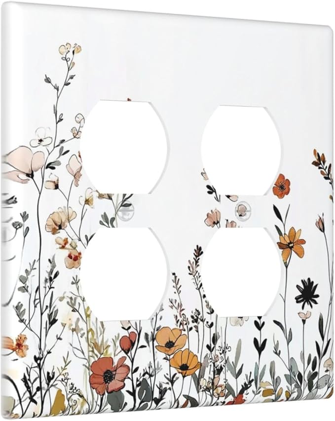 Outlet Covers Vintage Wildflower Colorful Plants Floral 2 Gang Double Duplex Decorative Light Switch Covers Electrical Wallplates Socket Faceplate For Bed Room Living Room Decor