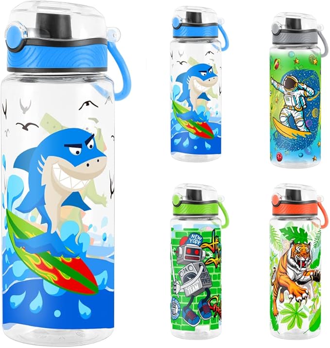 Home Tune Cute Water Bottle for School Kids Girls, BPA FREE Tritan & Leak Proof & Easy Clean & Carry Handle, 23oz/ 680ml - Shark