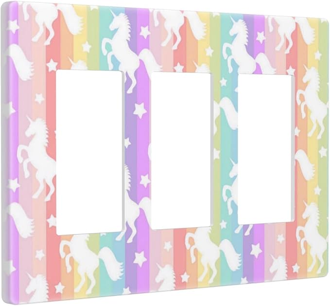 Colorful Kids Girls Rainbow Unicorn 3 Gang Triple Rocker/Decorator Light Switch Wall Plate Cover Decorative GFCI Electrical Faceplate Switchplate Dimmer