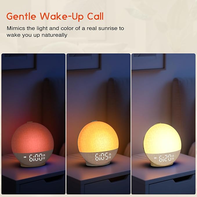 Sunrise Alarm Clock White Noise Machine, Sunset Simulation, 30 Soothing Sounds, 12 Color Night Light, Dimmable Sunlight Lamp Wake Up Light, Digital Clock for Kids Teens Heavy Sleepers Adults Bedrooms