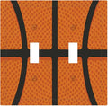 Vintage Basketball Texture Double Toggle Switch Cover - 2-Gang Standard US Size Sports Themed Light Switch Covers for Boy's Bedroom Decor