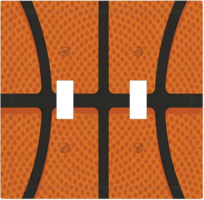 Vintage Basketball Texture Double Toggle Switch Cover - 2-Gang Standard US Size Sports Themed Light Switch Covers for Boy's Bedroom Decor